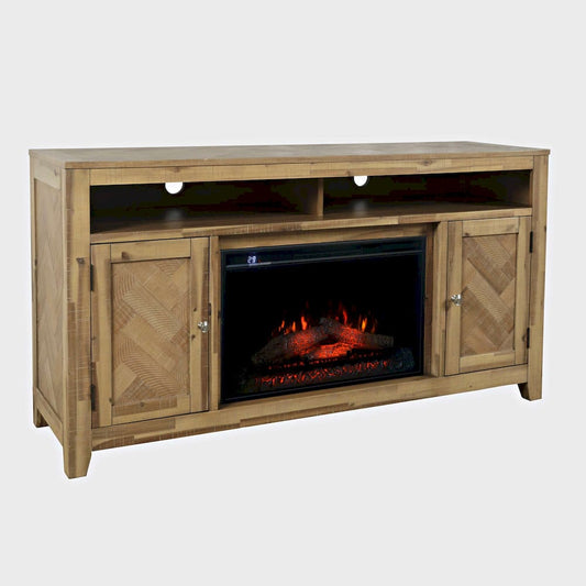 Jofran - Fairview Modern Transitional 60in Chevron Fireplace Storage Console TV Stand with Electric Fireplace, Bryce Light Brown - 2338-FP6032 view 2