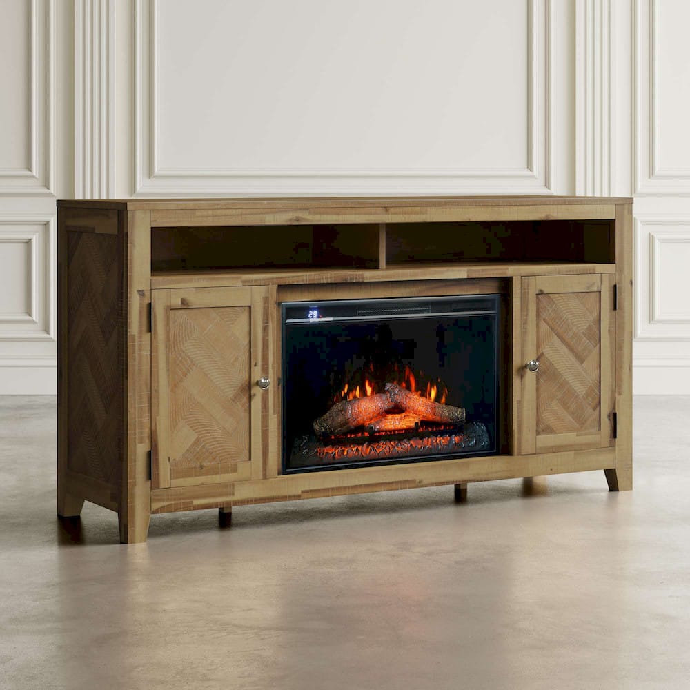 Jofran - Fairview Modern Transitional 60in Chevron Fireplace Storage Console TV Stand with Electric Fireplace, Bryce Light Brown - 2338-FP6032 view 5