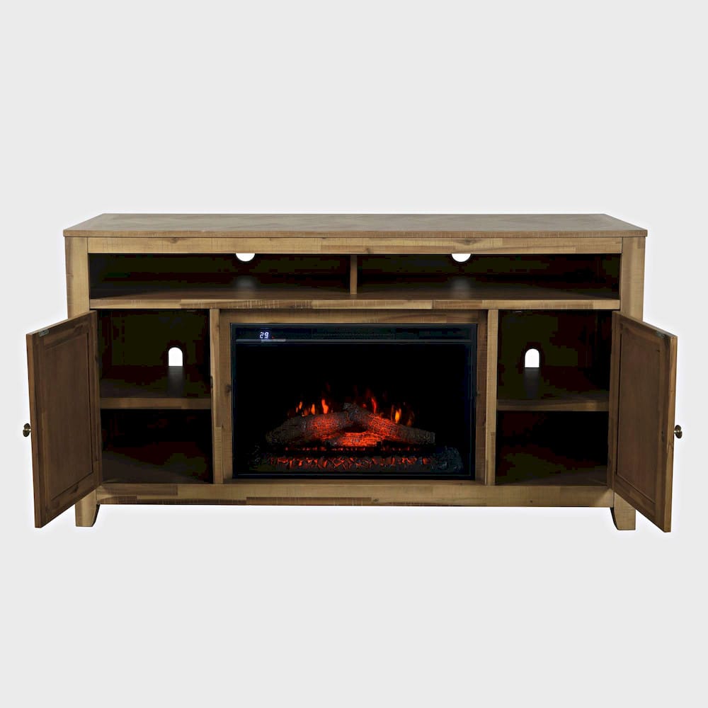 Jofran - Fairview Modern Transitional 60in Chevron Fireplace Storage Console TV Stand with Electric Fireplace, Bryce Light Brown - 2338-FP6032 view 6
