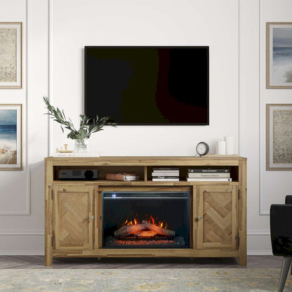 Jofran - Fairview Modern Transitional 60in Chevron Fireplace Storage Console TV Stand with Electric Fireplace, Bryce Light Brown - 2338-FP6032 view 10