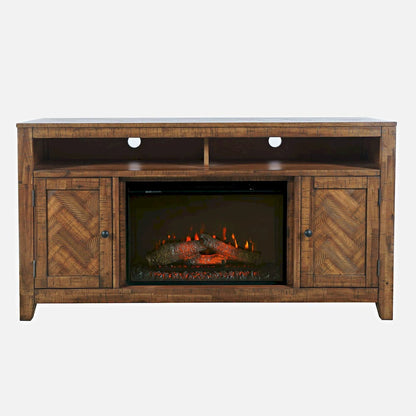Jofran - Fairview Modern Transitional 60in Chevron Fireplace Storage Console TV Stand with Electric Fireplace, Oak Dark Brown - 1932-FP6032 view 1
