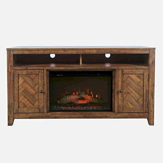 Jofran - Fairview Modern Transitional 60in Chevron Fireplace Storage Console TV Stand with Electric Fireplace, Oak Dark Brown - 1932-FP6032 view 1