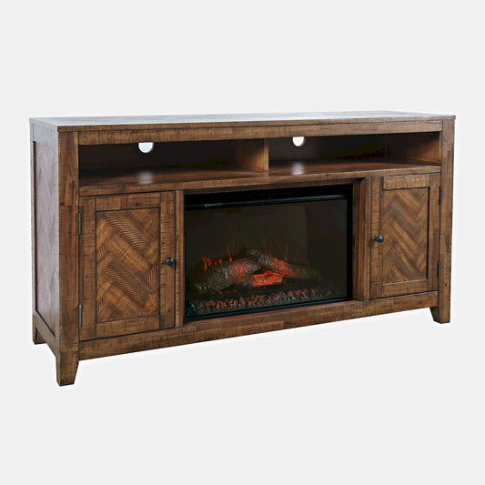 Jofran - Fairview Modern Transitional 60in Chevron Fireplace Storage Console TV Stand with Electric Fireplace, Oak Dark Brown - 1932-FP6032 view 2