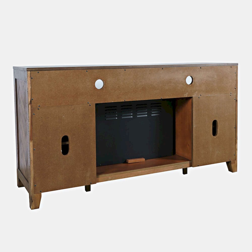 Jofran - Fairview Modern Transitional 60in Chevron Fireplace Storage Console TV Stand with Electric Fireplace, Oak Dark Brown - 1932-FP6032 view 3