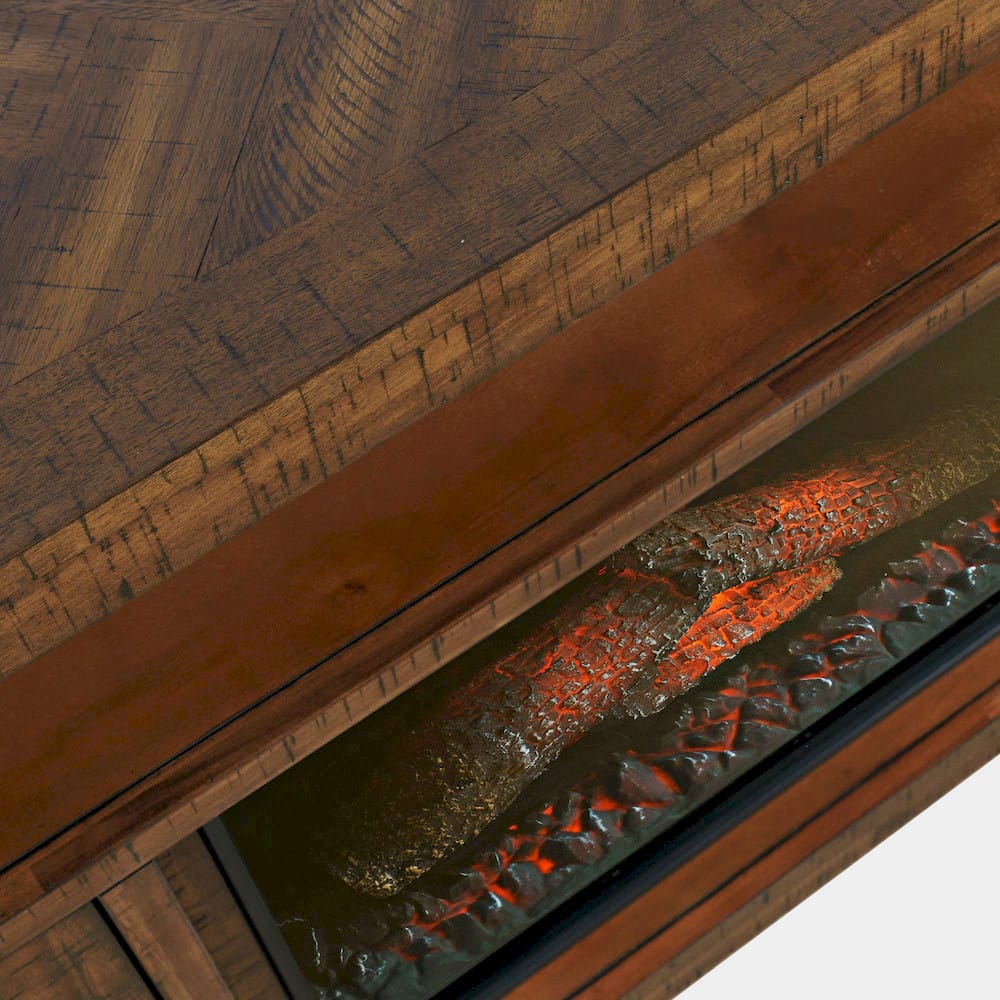 Jofran - Fairview Modern Transitional 60in Chevron Fireplace Storage Console TV Stand with Electric Fireplace, Oak Dark Brown - 1932-FP6032 view 4