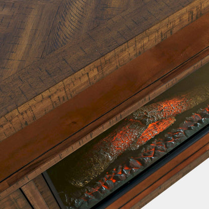 Jofran - Fairview Modern Transitional 60in Chevron Fireplace Storage Console TV Stand with Electric Fireplace, Oak Dark Brown - 1932-FP6032 view 4