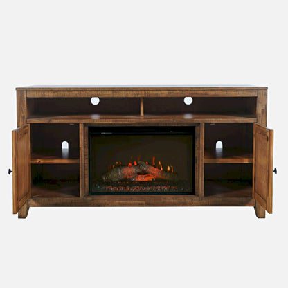 Jofran - Fairview Modern Transitional 60in Chevron Fireplace Storage Console TV Stand with Electric Fireplace, Oak Dark Brown - 1932-FP6032 view 5