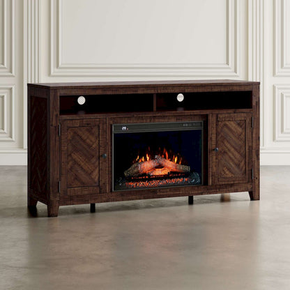 Jofran - Fairview Modern Transitional 60in Chevron Fireplace Storage Console TV Stand with Electric Fireplace, Oak Dark Brown - 1932-FP6032 view 7