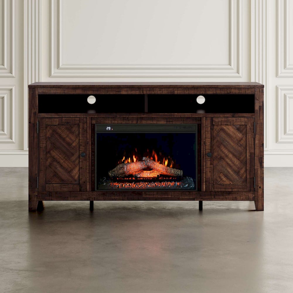 Jofran - Fairview Modern Transitional 60in Chevron Fireplace Storage Console TV Stand with Electric Fireplace, Oak Dark Brown - 1932-FP6032 view 8