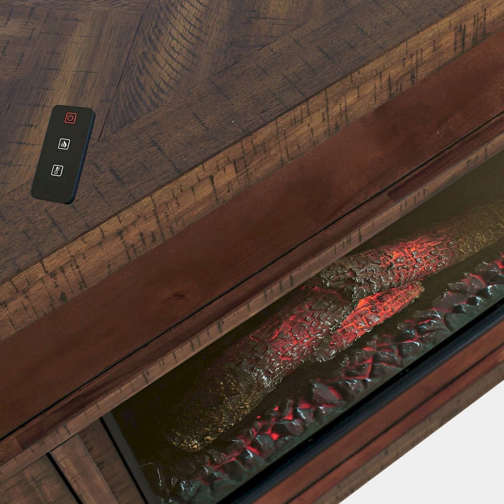 Jofran - Fairview Modern Transitional 60in Chevron Fireplace Storage Console TV Stand with Electric Fireplace, Oak Dark Brown - 1932-FP6032 view 11