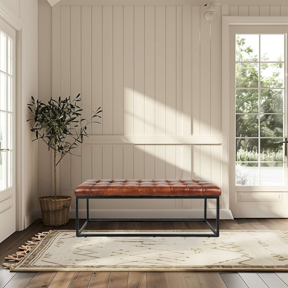 Jofran - Global Archive 50in Genuine Distressed Leather Mid-Century Modern Ottoman Bench - 21-7650 view 4