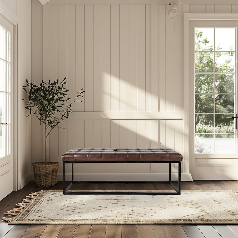 Jofran - Global Archive 50in Genuine Distressed Leather Mid-Century Modern Ottoman Bench - 21-7850 view 4