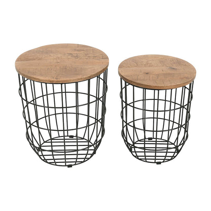Jofran - Global Archive Nested Storage Solid Wood and Metal Basket End Tables (Set of 2) Black - 2330-1815BL view 1