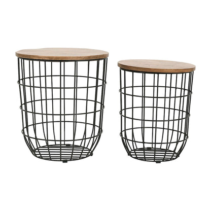 Jofran - Global Archive Nested Storage Solid Wood and Metal Basket End Tables (Set of 2) Black - 2330-1815BL view 2