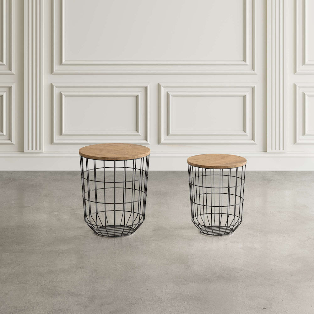 Jofran - Global Archive Nested Storage Solid Wood and Metal Basket End Tables (Set of 2) Black - 2330-1815BL view 4