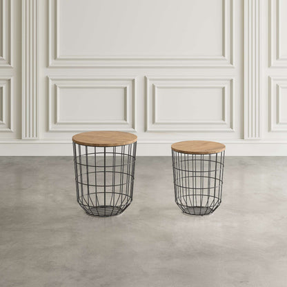 Jofran - Global Archive Nested Storage Solid Wood and Metal Basket End Tables (Set of 2) Black - 2330-1815BL view 4