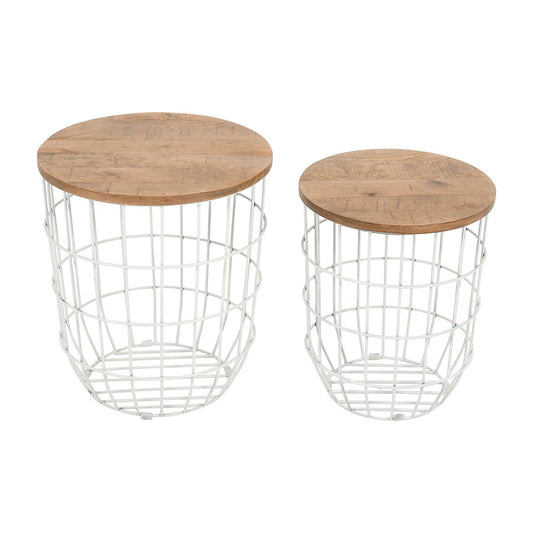 Jofran - Global Archive Nested Storage Solid Wood and Metal Basket End Tables (Set of 2) White - 2330-1815WH view 1