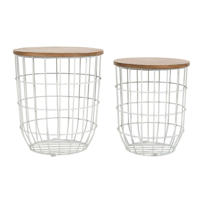 Jofran - Global Archive Nested Storage Solid Wood and Metal Basket End Tables (Set of 2) White - 2330-1815WH view 2