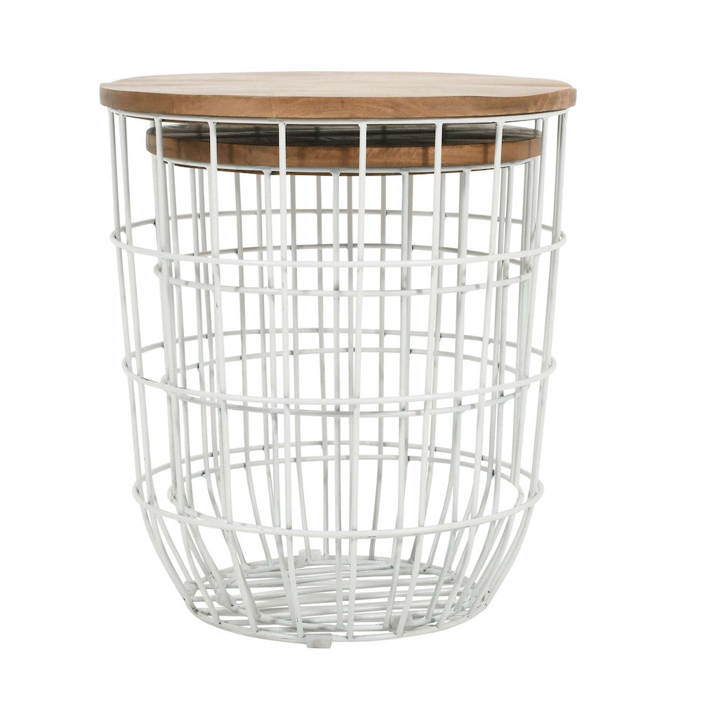 Jofran - Global Archive Nested Storage Solid Wood and Metal Basket End Tables (Set of 2) White - 2330-1815WH view 3