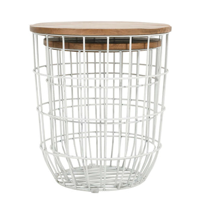 Jofran - Global Archive Nested Storage Solid Wood and Metal Basket End Tables (Set of 2) White - 2330-1815WH view 3
