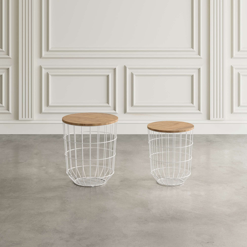 Jofran - Global Archive Nested Storage Solid Wood and Metal Basket End Tables (Set of 2) White - 2330-1815WH view 5