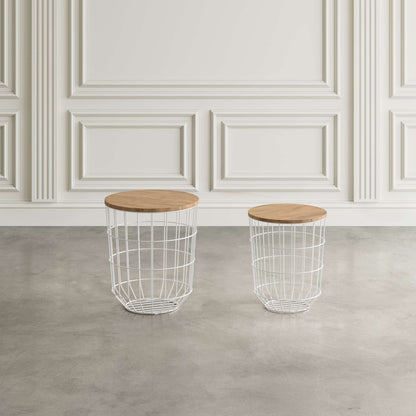 Jofran - Global Archive Nested Storage Solid Wood and Metal Basket End Tables (Set of 2) White - 2330-1815WH view 5