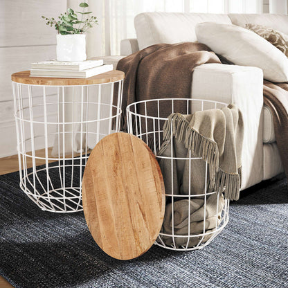 Jofran - Global Archive Nested Storage Solid Wood and Metal Basket End Tables (Set of 2) White - 2330-1815WH view 11