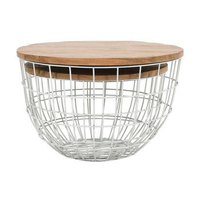 Jofran - Global Archive Rondo Nested Storage Solid Wood and Metal Basket Coffee Tables (Set of 2) White - 2330-3026WH view 3