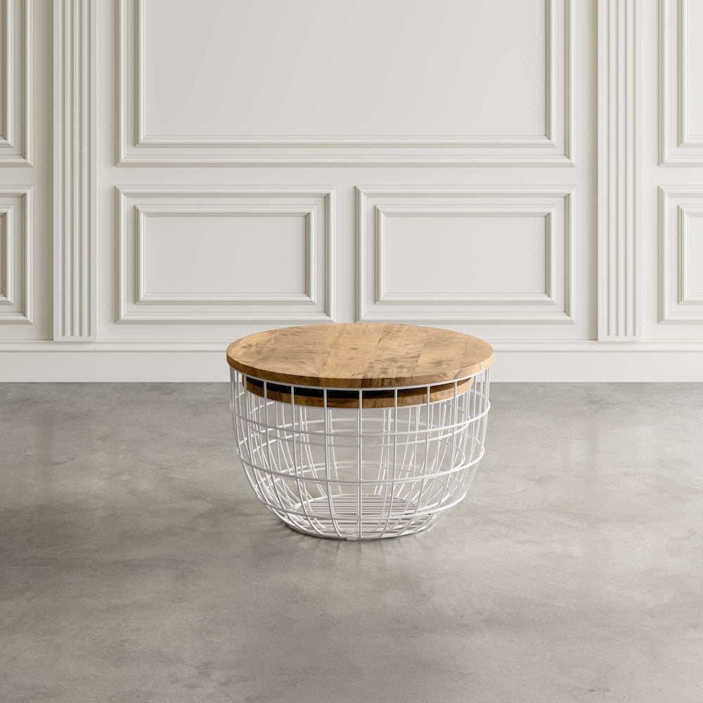 Jofran - Global Archive Rondo Nested Storage Solid Wood and Metal Basket Coffee Tables (Set of 2) White - 2330-3026WH view 4