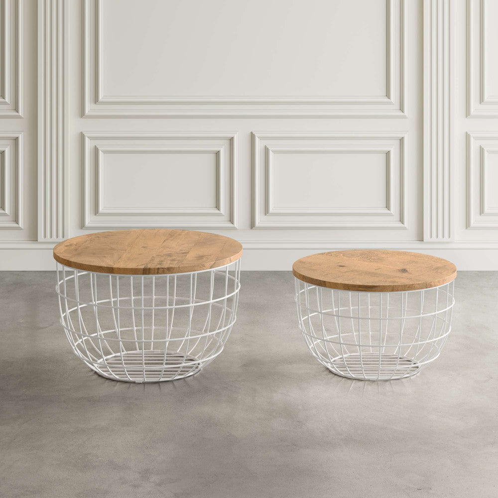 Jofran - Global Archive Rondo Nested Storage Solid Wood and Metal Basket Coffee Tables (Set of 2) White - 2330-3026WH view 5