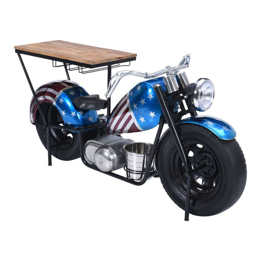 Jofran - Glory Days 70in Patriotic American Flag Motorcycle Bar Console Table with Storage and Ice Bucket - 2323-RWB veiw 1
