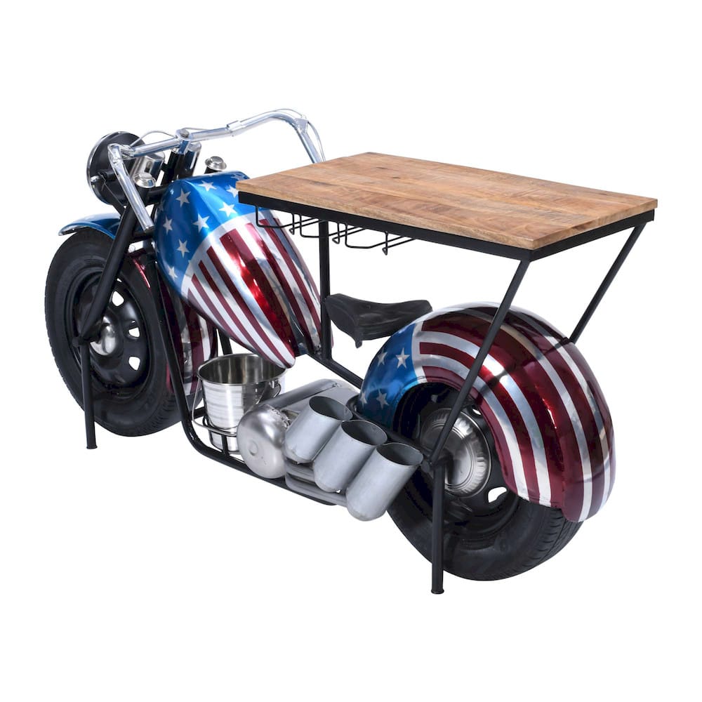 Jofran - Glory Days 70in Patriotic American Flag Motorcycle Bar Console Table with Storage and Ice Bucket - 2323-RWB view 3