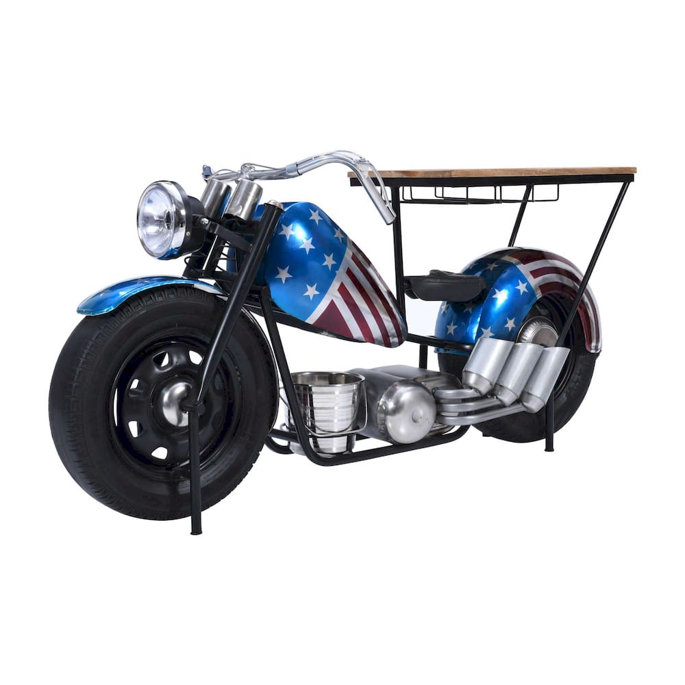 Jofran - Glory Days 70in Patriotic American Flag Motorcycle Bar Console Table with Storage and Ice Bucket - 2323-RWB view 4