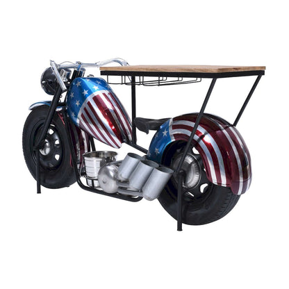 Jofran - Glory Days 70in Patriotic American Flag Motorcycle Bar Console Table with Storage and Ice Bucket - 2323-RWB view 5