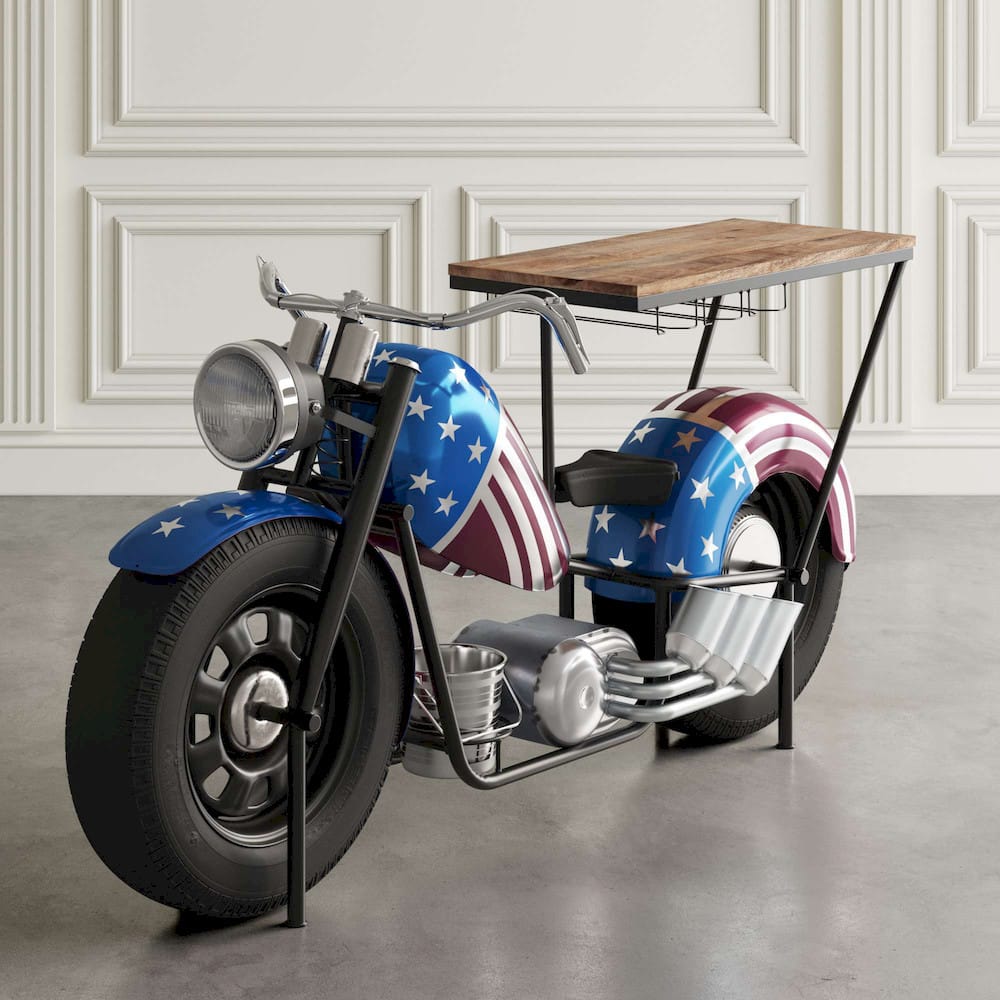 Jofran - Glory Days 70in Patriotic American Flag Motorcycle Bar Console Table with Storage and Ice Bucket - 2323-RWB view 8