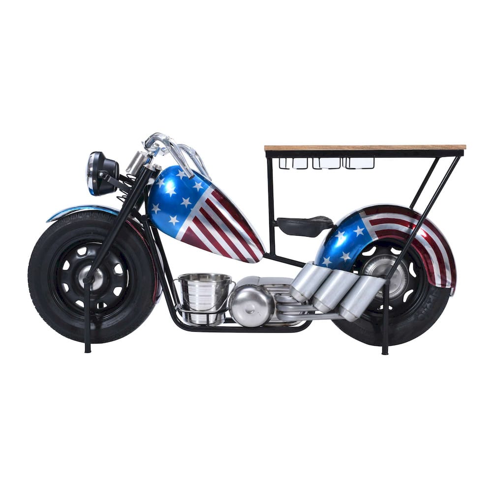 Jofran - Glory Days 70in Patriotic American Flag Motorcycle Bar Console Table with Storage and Ice Bucket - 2323-RWB view 13