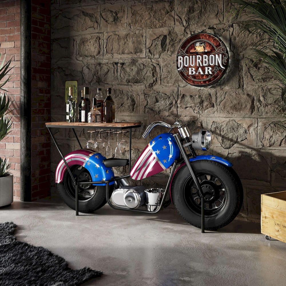 Jofran - Glory Days 70in Patriotic American Flag Motorcycle Bar Console Table with Storage and Ice Bucket - 2323-RWB view 15