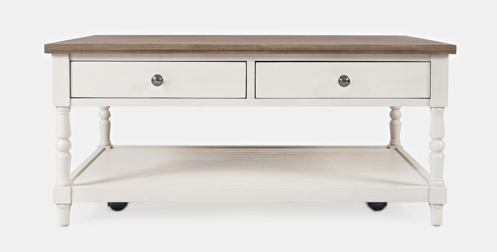 Jofran - Grafton Farms 2 Drawer Coffee Table - Brushed White with brushed brown top - 1978-1 view 2