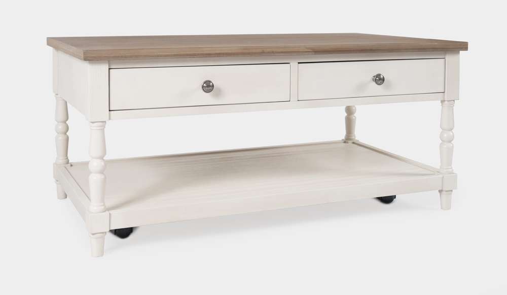 Jofran - Grafton Farms 2 Drawer Coffee Table - Brushed White with brushed brown top - 1978-1 veiw 1