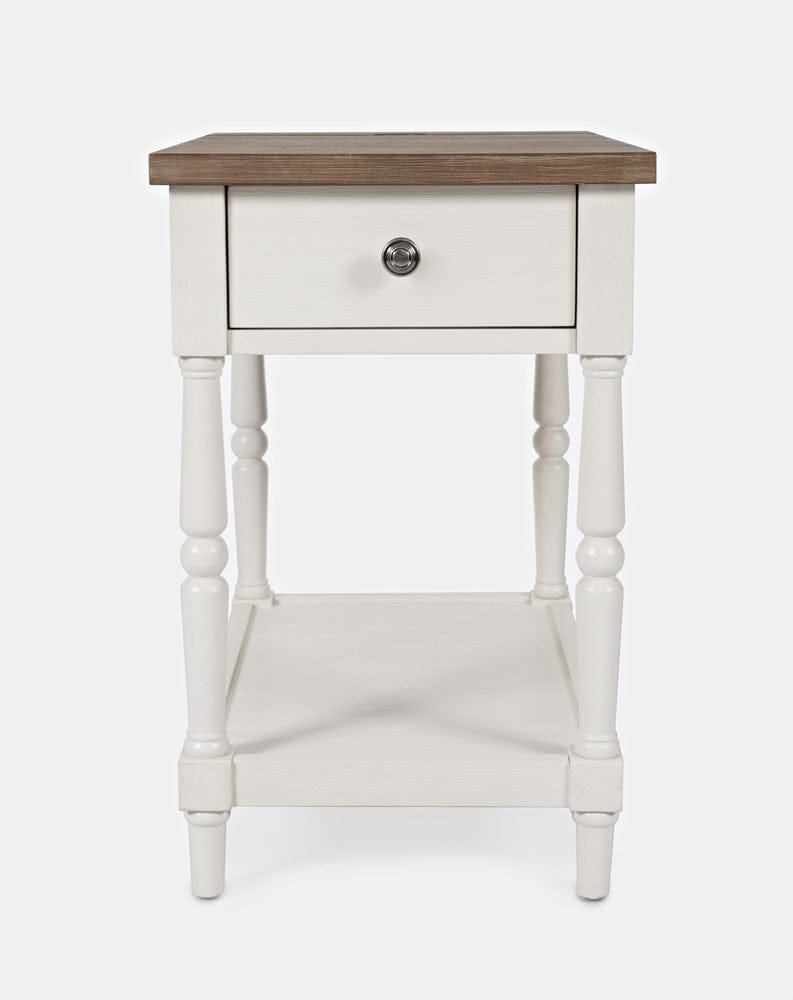 Jofran - Grafton Farms Country Farmhouse USB Charging Chair Side Table in Brushed White - 1978-7 view 2