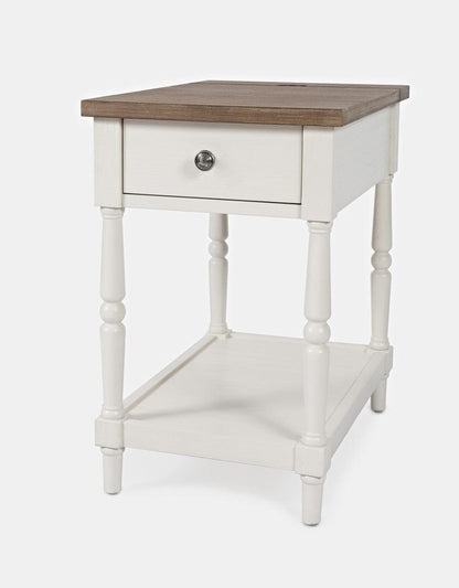 Jofran - Grafton Farms Country Farmhouse USB Charging Chair Side Table in Brushed White - 1978-7 view 4
