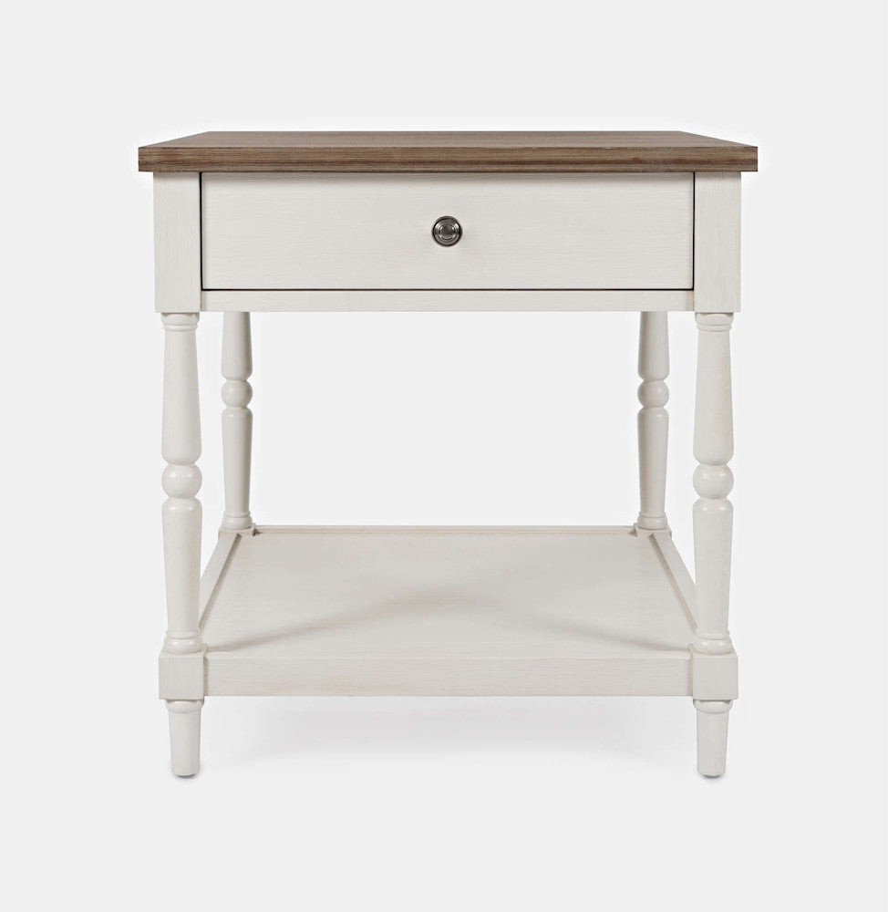 Jofran - Grafton Farms End Table with Drawer - Brushed White with brushed brown top - 1978-3 view 1