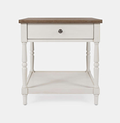 Jofran - Grafton Farms End Table with Drawer - Brushed White with brushed brown top - 1978-3 view 1