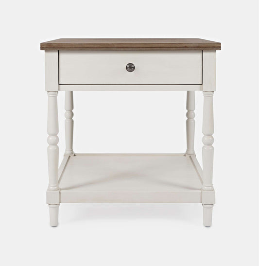 Jofran - Grafton Farms End Table with Drawer - Brushed White with brushed brown top - 1978-3 view 1
