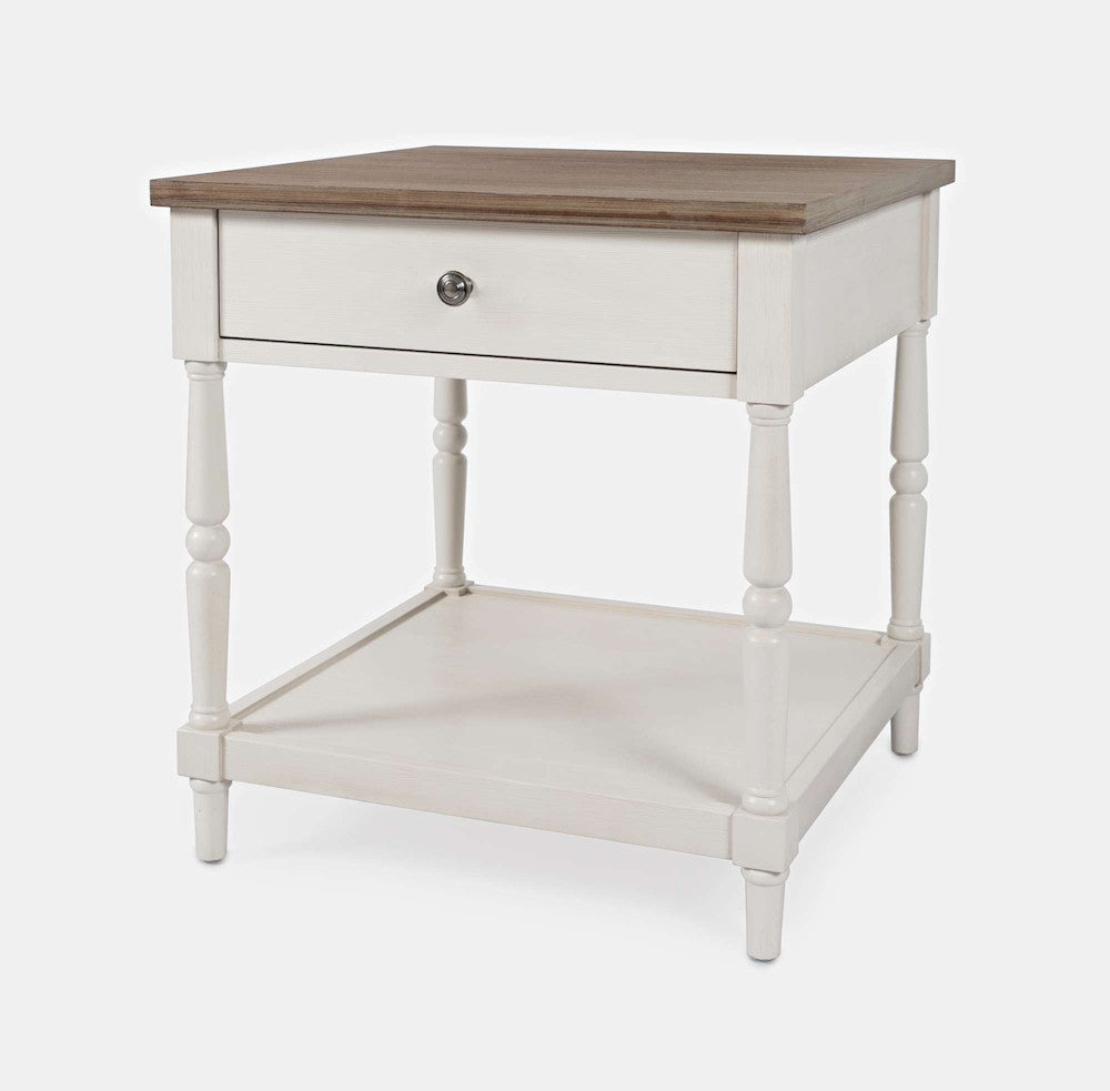 Jofran - Grafton Farms End Table with Drawer - Brushed White with brushed brown top - 1978-3 view 2