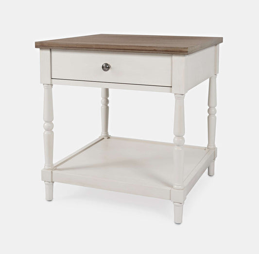 Jofran - Grafton Farms End Table with Drawer - Brushed White with brushed brown top - 1978-3 view 2
