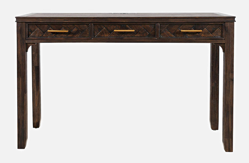 Jofran - Gramercy Chevron Three Drawer USB Charging Desk - Wire brushed Brown - 1756-48 view 1