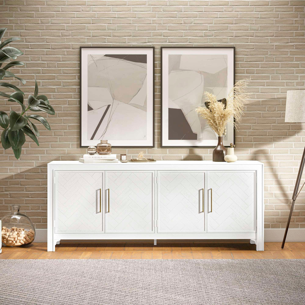 Jofran - Gramercy Mid-Century Modern Chevron Four Door 79in Accent Cabinet - Blanc White - 2056-79 view 8