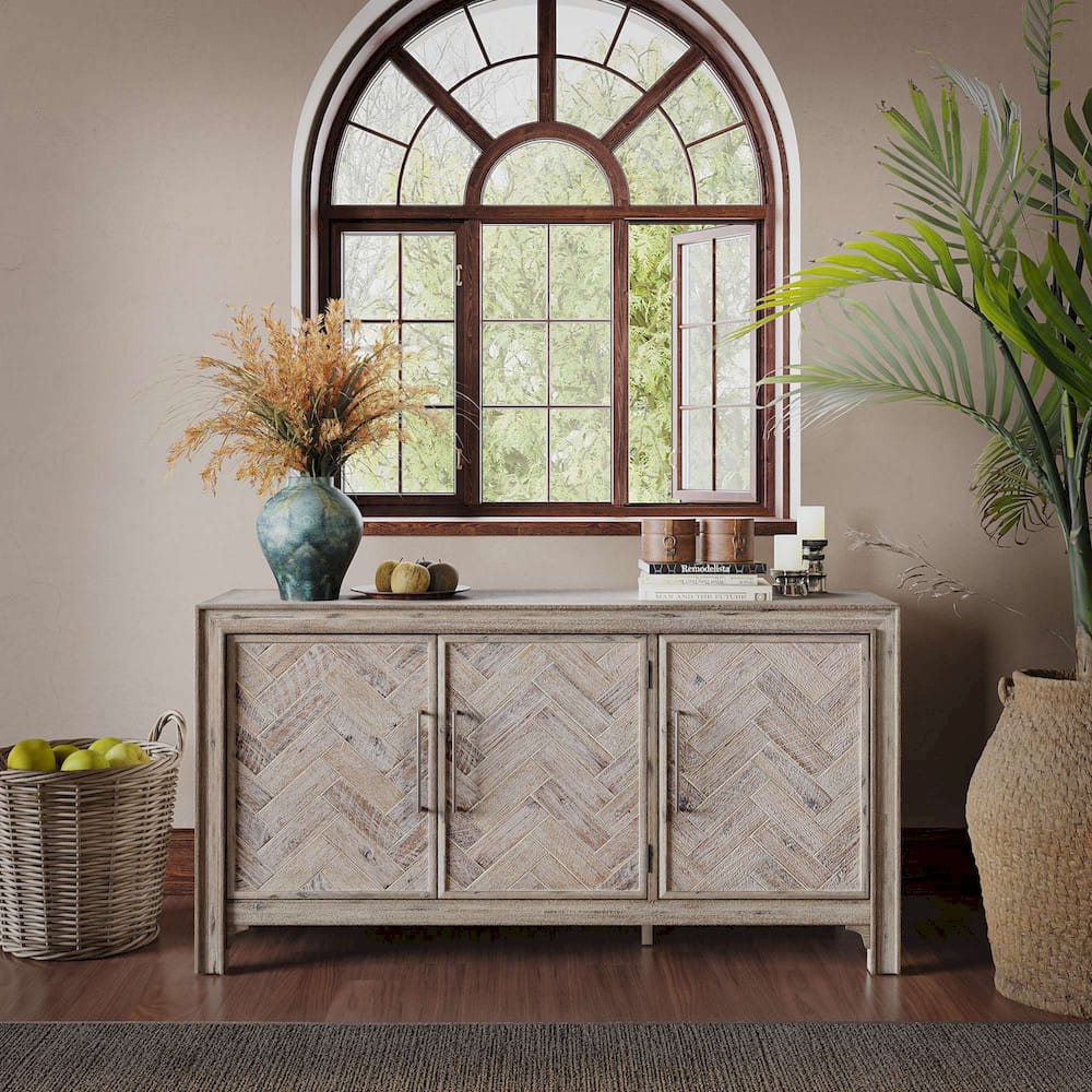 Jofran - Gramercy Mid-Century Modern Chevron Three Door 60in Accent Cabinet, Grey Wash - 2156-60 view 10