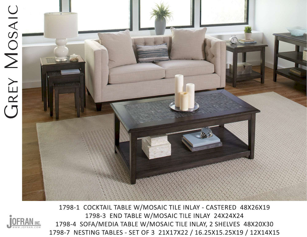 Jofran - Grey Mosaic Cocktail Table in Castered - 1798-1 view 3